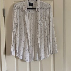 White and black dot button up shirt